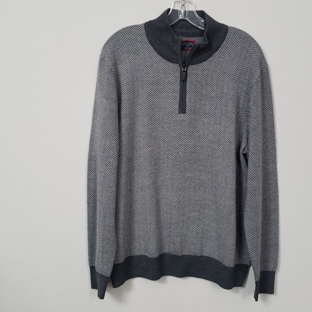 UNTUCKit Sweater Mens L Belguardo Herringbone Merino Wool 1/4 Zip Gray